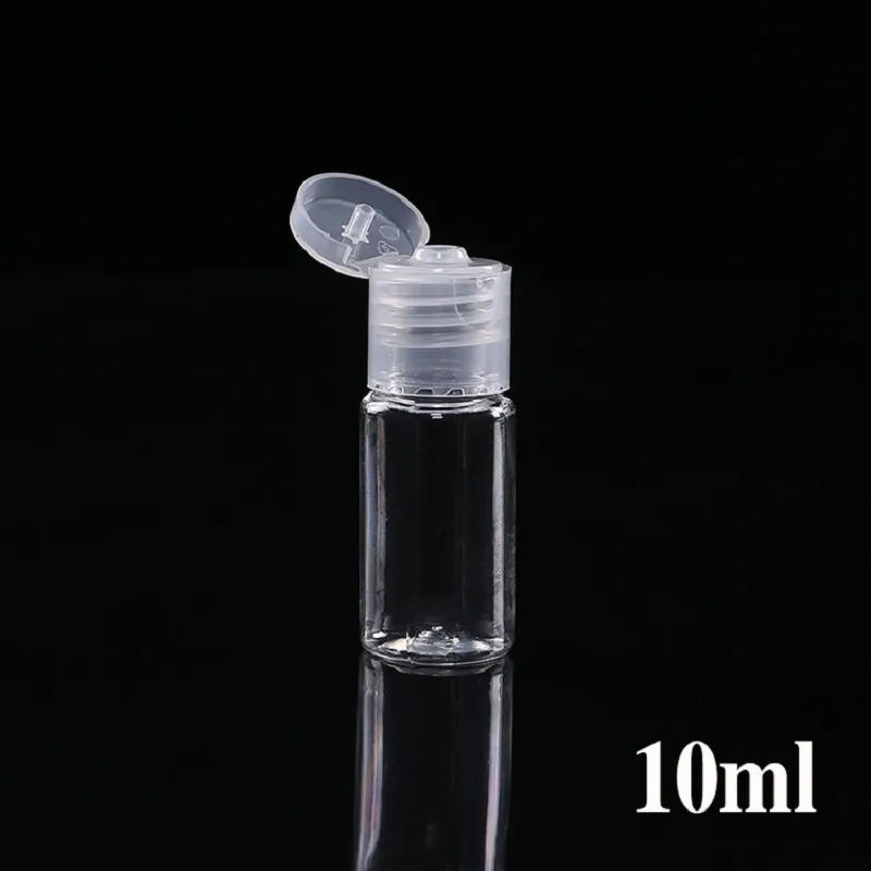 10ml Pet Plastflaska med flip keps transparent rund formflaska för sminkvätska engångshands sanitizergel