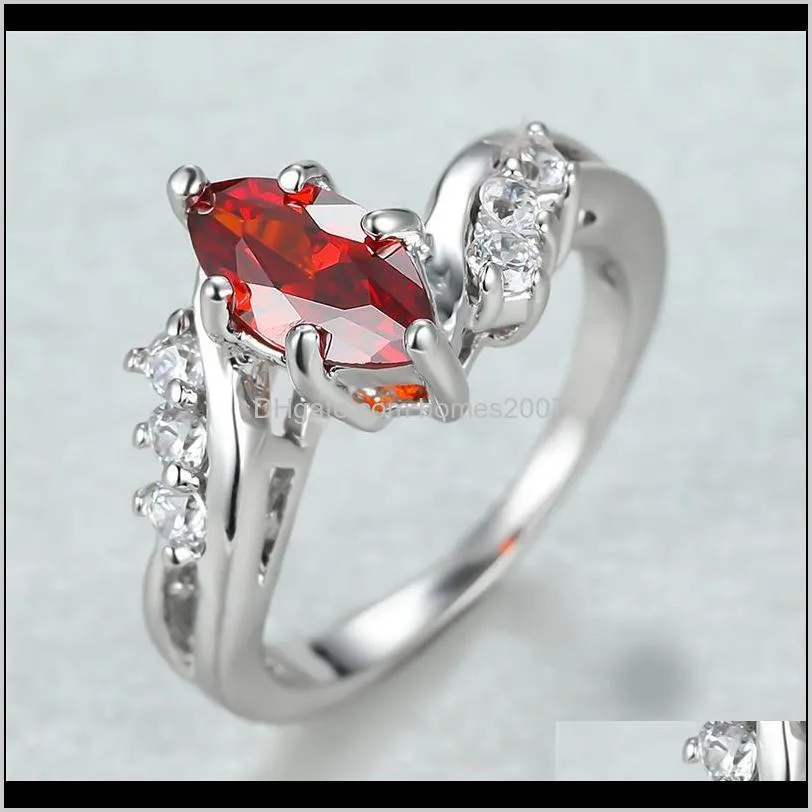 Jewelryluxury Female Red Crystal Stone Ring Charm Sier Color Engagement Vintage Bridal Leaf Zircon Wedding Rings For Women Drop Delivery 2021