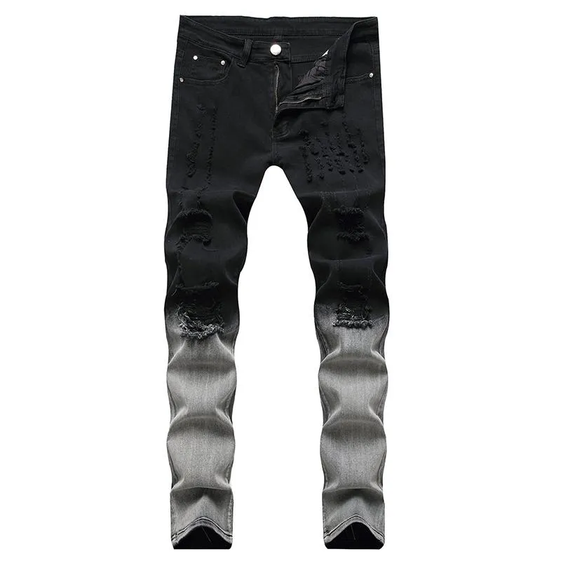 Heren jeans 2021 Buitenlandse handel Cross Border Hole Coated White Stretch Black Slim Casual Pants Fashion