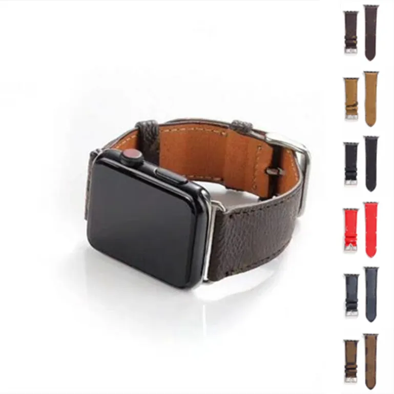 L Modedesigner geprägte Riemenbänder 42mm 38mm 40mm 44mm iwatch 2 3 4 5 Lederarmband Streifen Armband