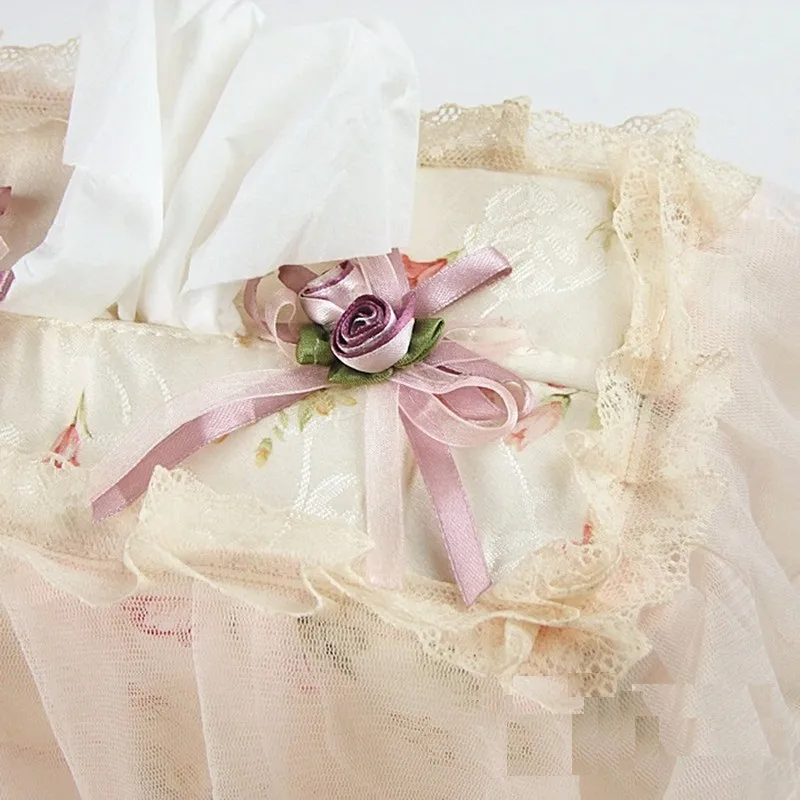 ladies dress tissue box Elegant Embroidered Lace Cover Set, Pink ruffle skirt wedding gown