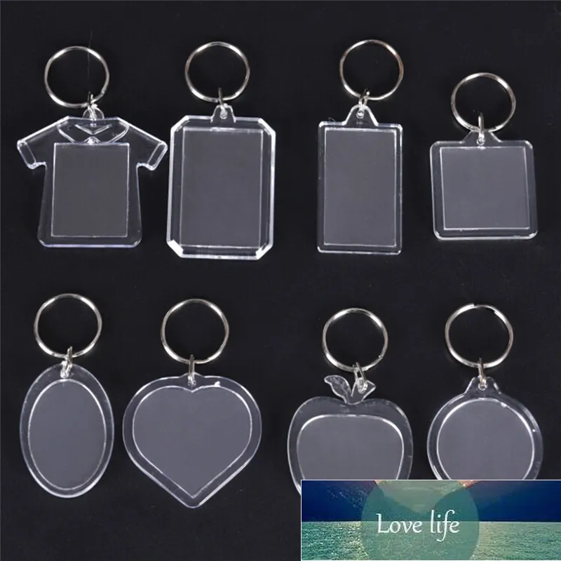 Porte-clés rectangulaire en forme de cœur rond, 5 pièces/lot, Transparent, vierge, acrylique, cadre Photo, porte-clés, bricolage, anneau fendu, cadeau