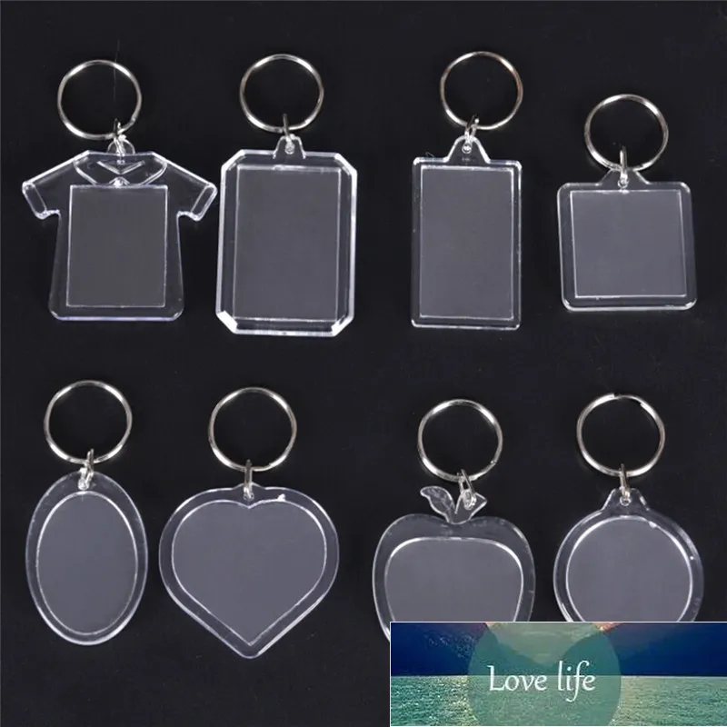 5 pçs / lote retângulo coração rodada estilos transparente em branco acrílico inserir foto retrato quadro chaveiro keychain diy split anel presente