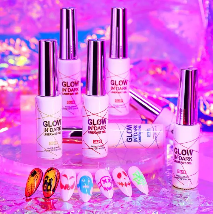 12 Color Glow in the Dark Neon Green Fluorescent Gel Nail Polish Kit Long Lasting Easy Painting UV Gel Nail Art Set for Halloween