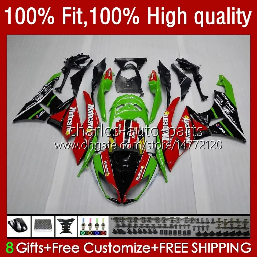 Injektionskropp för Kawasaki Ninja ZX 6R 6 R 636 600 CC 600CC ZX600C 13NO.3 ZX636 ZX6R 09 10 11 12 ZX-636 ZX-6R 2009 2010 2011 2012 ZX600 09-12 OEM Fairing Factory Red