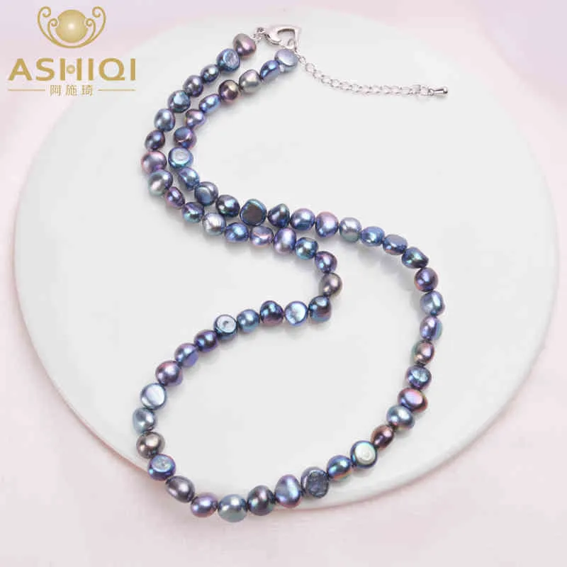 ASHIQI Real 7-8mm Freshwater Necklace for Women Classic Natural Baroque Pearl Jewelry