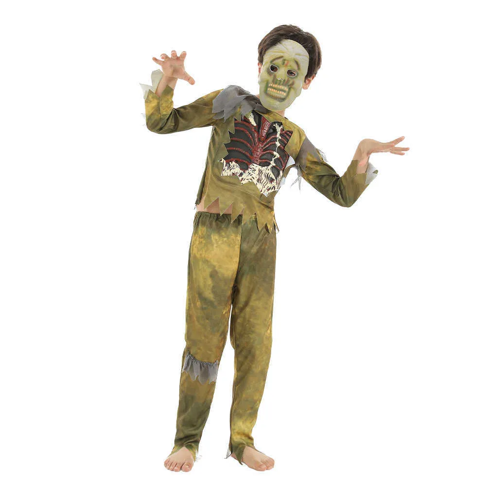 EASPOOKY ENGE SWAMP ZOMBIES COSEPLAY JONGENS SKELETOGOGHANGEN Halloween Kostuum voor Kinderen Partij Fancy Dress Skull Mask Q0910