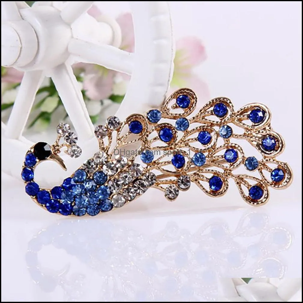 Fashion Women Shiny Full Rhinestone Hollow Peacock Brooch Pin Wedding Jewelry