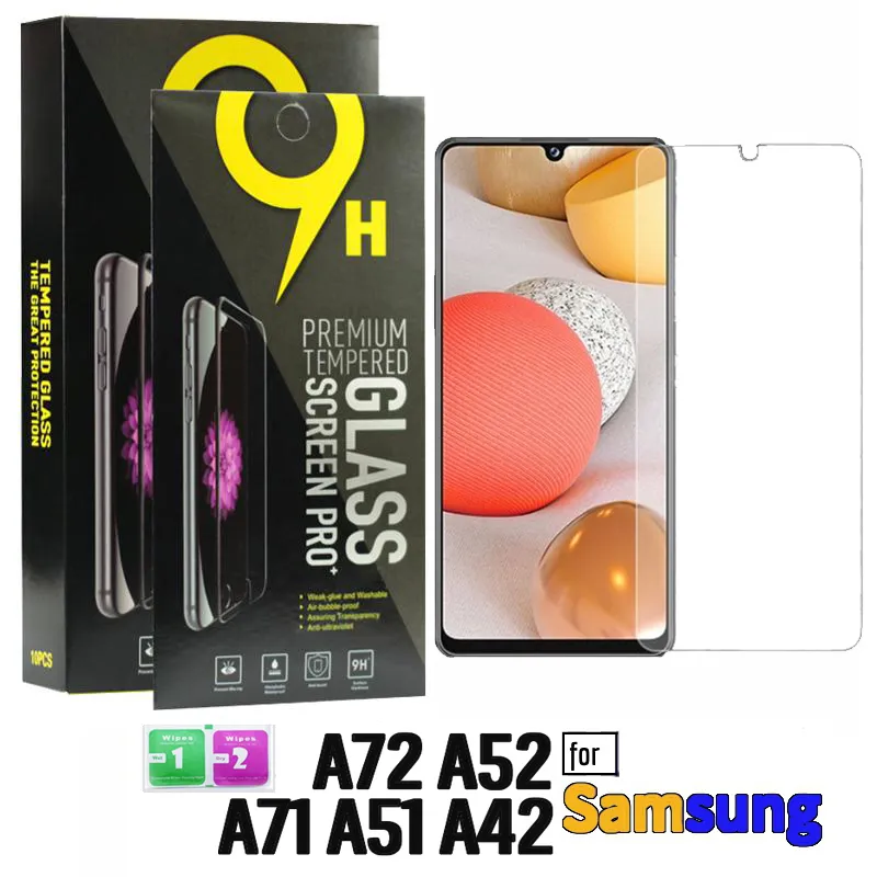 Ochraniacz ekranowy Przód Szkło Hartowane dla Samsung A51 A71 A52 A72 A42 M51 M31S A01 Rdzeń A11 A81 A91 Protect Film 9H 0.33mm Anti-Scratch z Paper Box