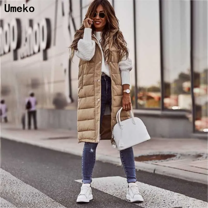 Warm Casual Lady Brief Winter Women Long Vests Fashion Hooded Sleeveless Outwear Vest Blouse Shirts Coat Femme Sweatshirt 211101