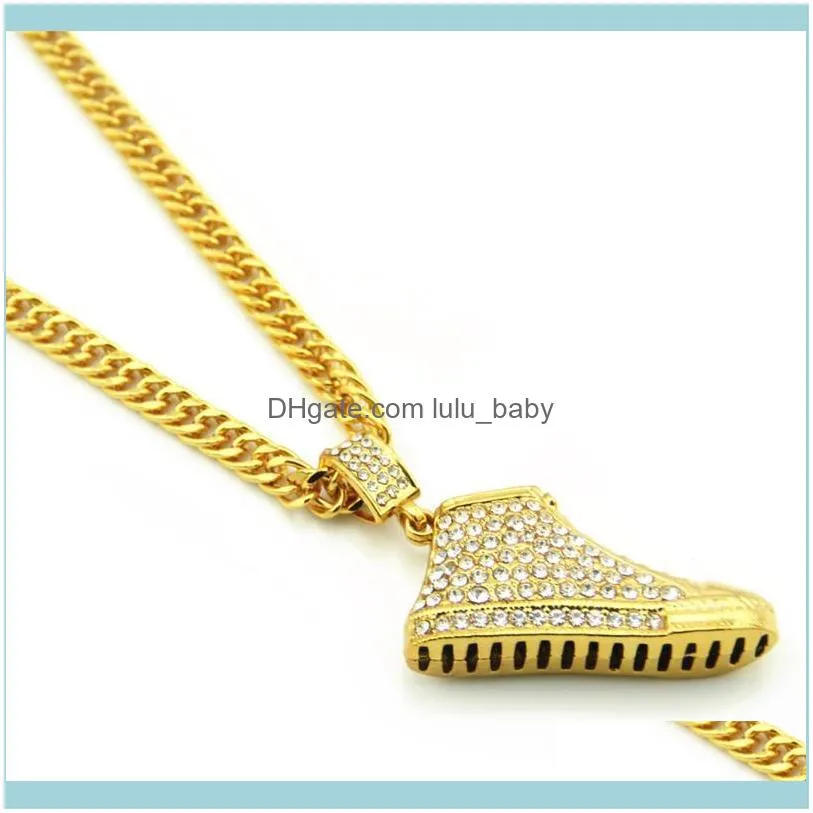 Pendant Pendants Jewelrypendant Necklaces Luxurious Crystal Zircon Shoe Shape & For Women Men Hip Hop Gold Color Fashion Chain Jew2908