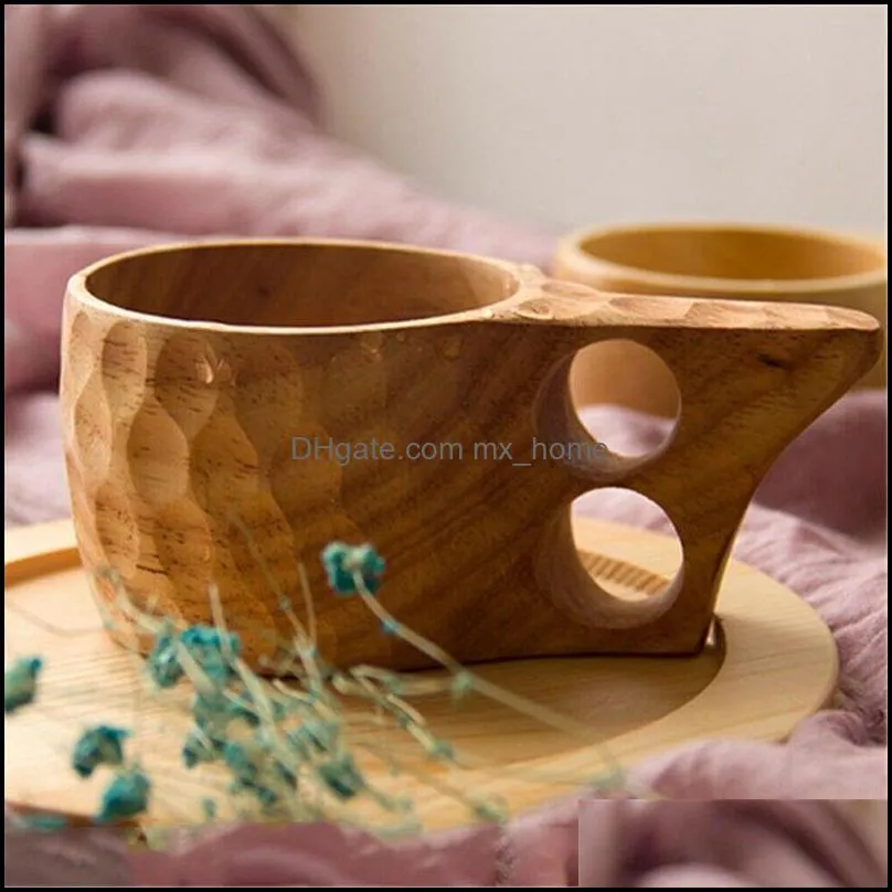 Chinese Portable Wood Coffee Mug Rubber Wooden Tea Milk Cups Water Drinking Mugs Drinkware Handmade Juice Teacup Gift & Saucers