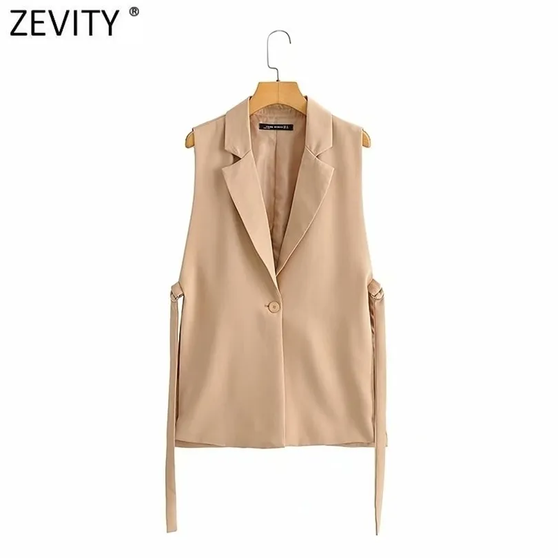 Zevity Women Fashion Solid Side Split One-Button Vest Vintage Kvinna Ärmlös Ytterkläder Suit Chic Outwear Waistcoat CT734 211220