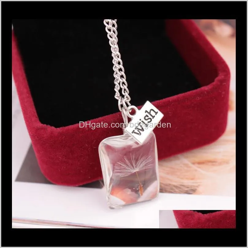 glass bottle necklace natural dandelion seed in glass silver plated long chain necklace natural dandelion necklac ps0814