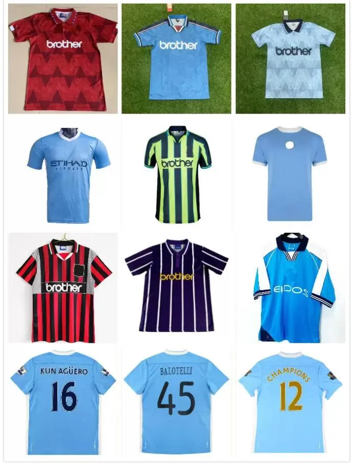 1972 1989 2011 2012 City Tevez Kun Aguero Sia Maillots de football rétro Haaland Dzeko 1998 1999 2000 Touré Yaya Zabaleta Nasri Balotelli