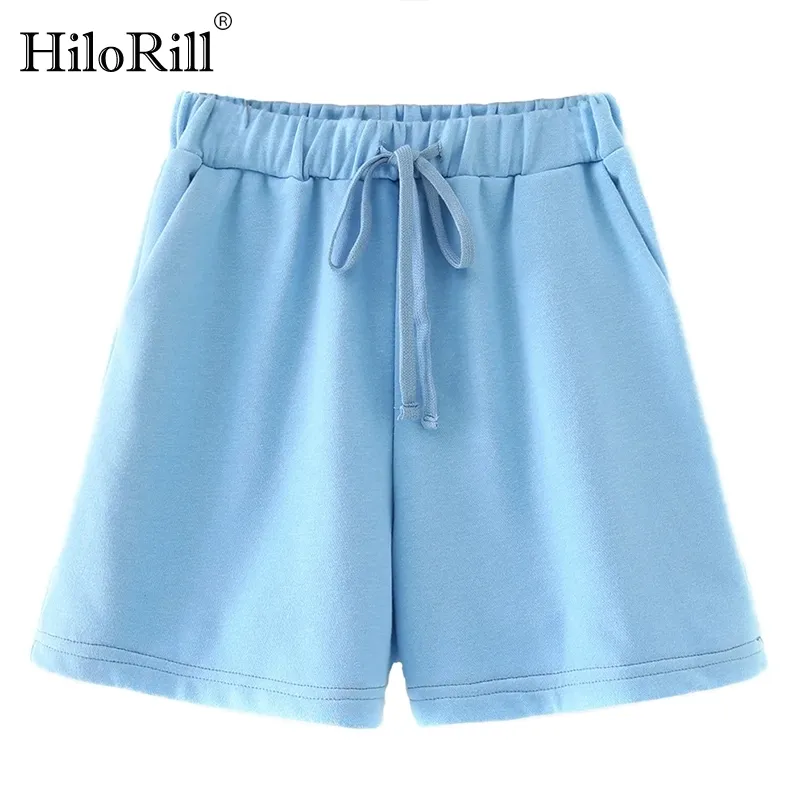 Einfarbig Casual Sport Shorts Frauen Elastci Hohe Taille Blau Jogginghose Sommer Damen Böden Kurze Femme 210508