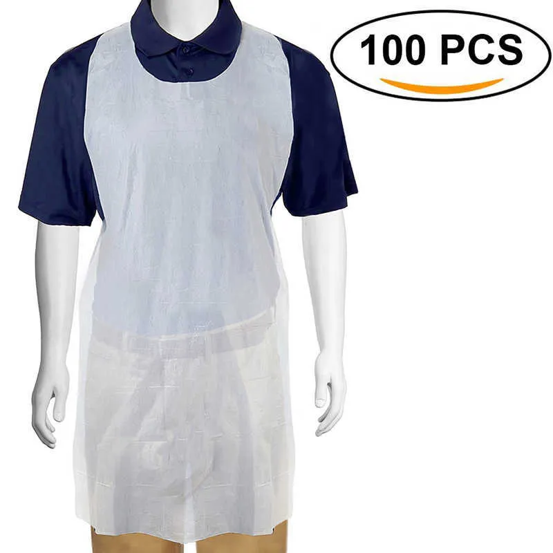 100 adet / takım Beyaz Tek Kullanımlık Temizleme Önlük Şeffaf Kolay Kullanımı Kadın Erkek Mutfak Pişirme için Mutfak Önlükleri Mutfak Pişirme Önlük 210622
