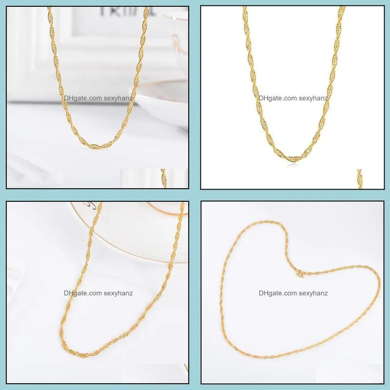 Chains 24K Solid Gold Jewelry 2.5mm Rope Chain Necklace For Woman