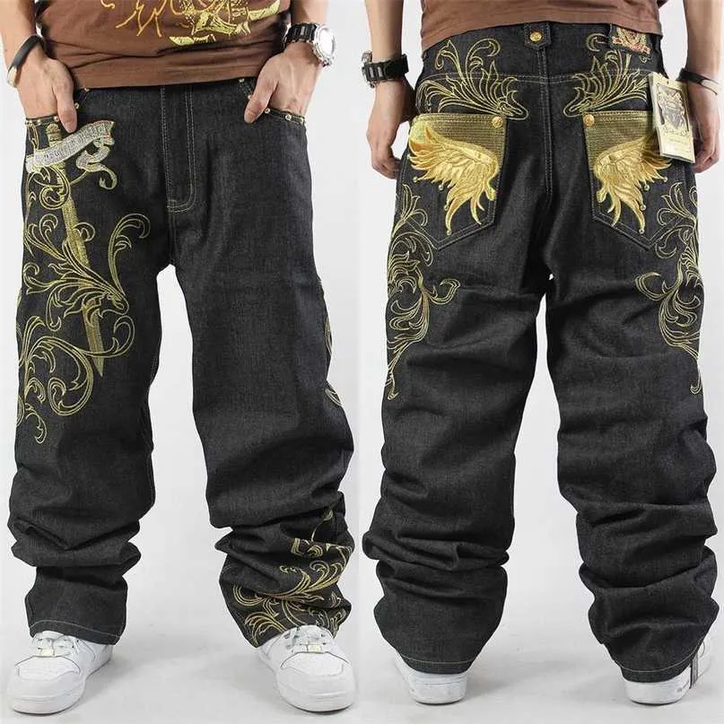 Mens Jeans Top Limited Losse Hiphop Mannen Gedrukt Herenjurk Casual Denim Broek Katoen Patroon Harem Broek 211108