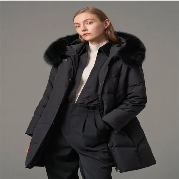 프리미엄 여성의 선도 겨울 파이크 슈트 모피 후드 다운 재킷 패션 코트