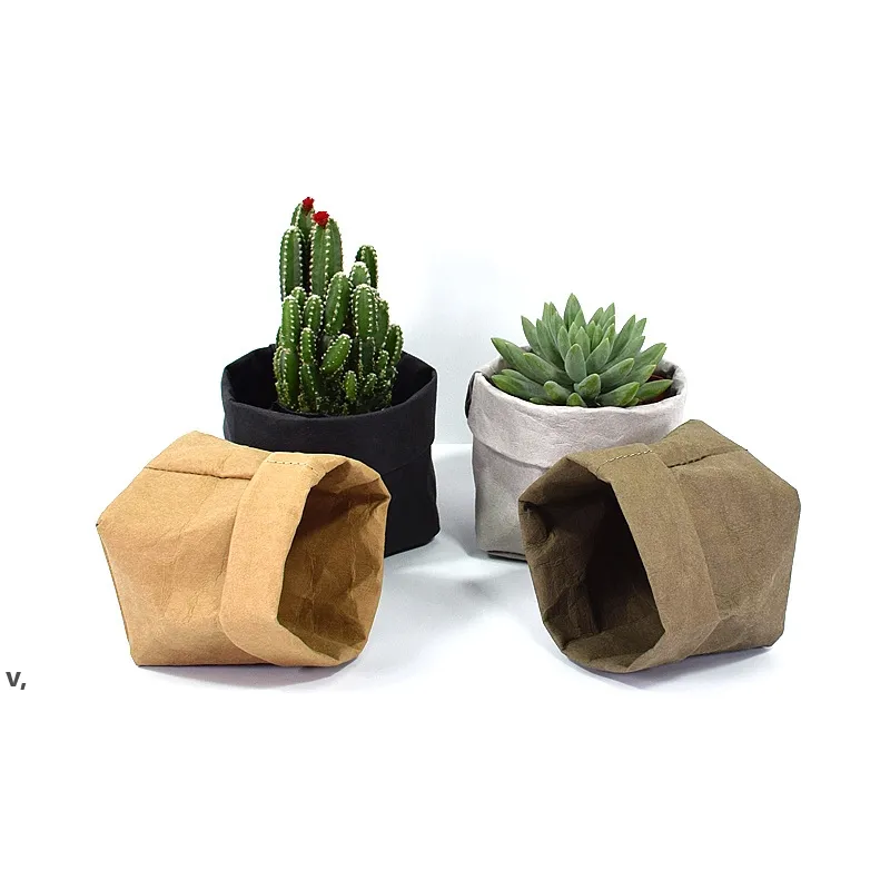 Opvouwbare potten Kraftpapier bloempot Waterdichte Milieubescherming Planters Opbergtas Mini Tuin Pouch Wasbaar RRB13366