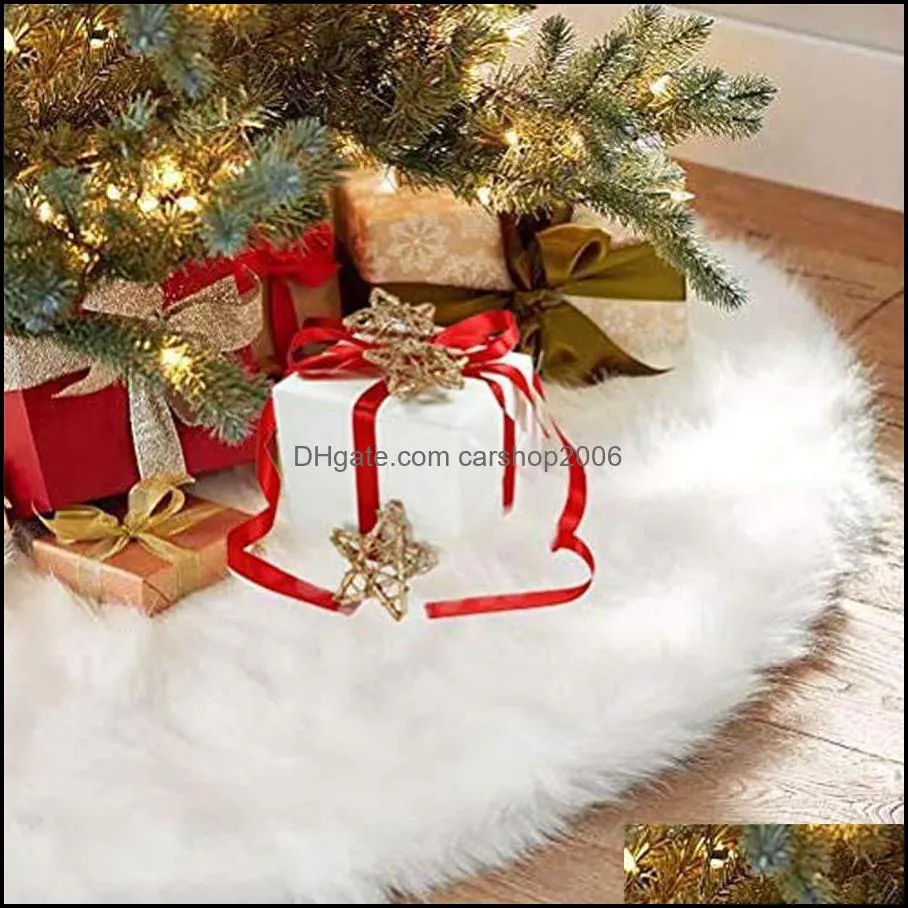 122 cm White Plush Christmas Tree Skirt Carpet Large Snowy White Faux Fur Floor Mat Xmas Decorations New Year Ornaments 48 inches
