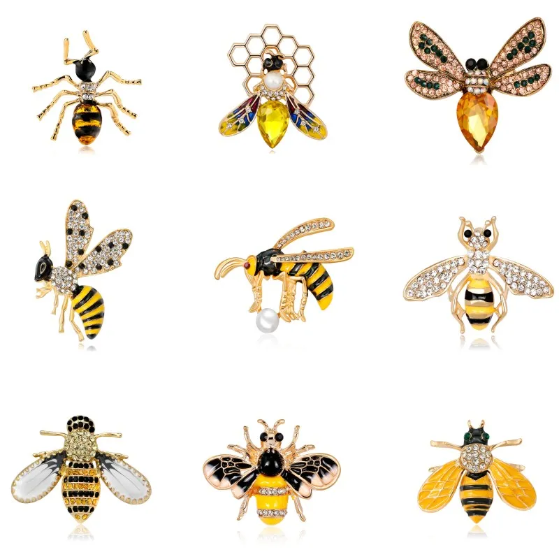 Fashionable Rhinestone Bee Brooches Gifts for Women Enamel Animal Insect Spider Brooch Pin Bugs Jewelry Scarf Clip Broach