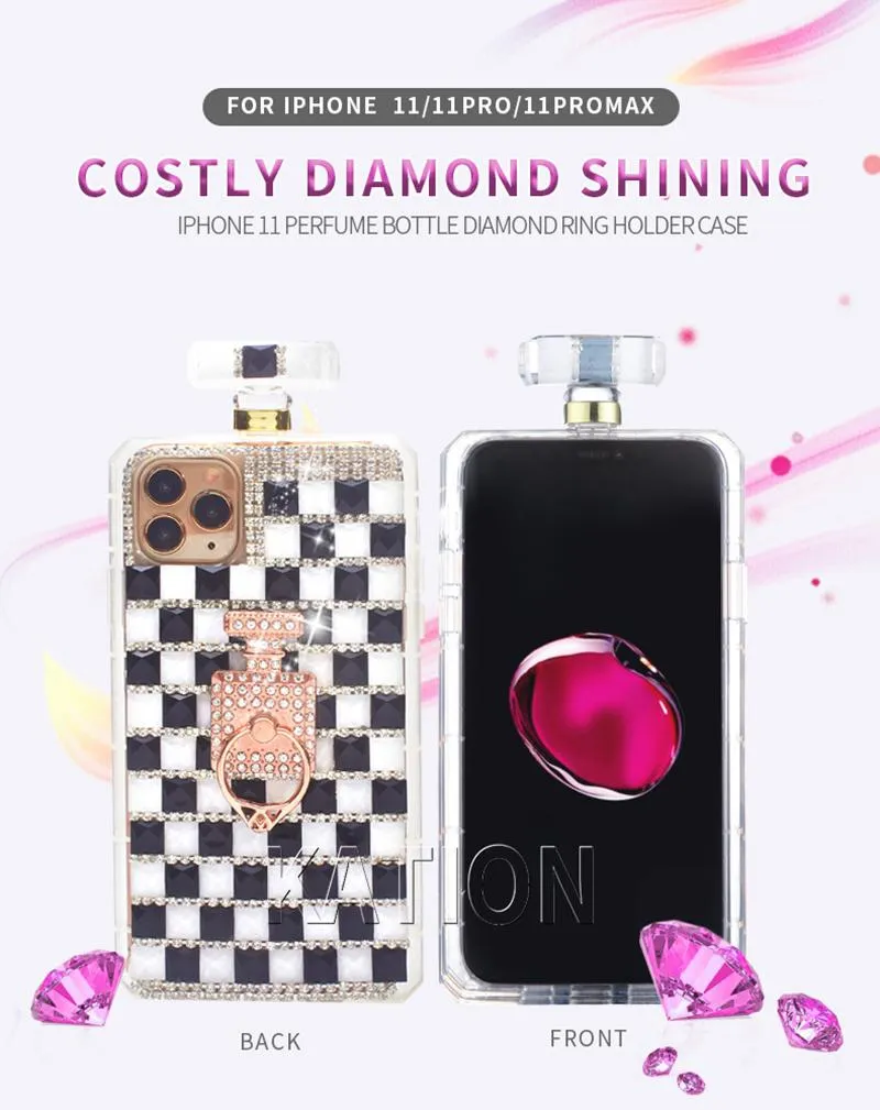 Diamond Ring Houder Crystal Chain Handtas Parfum Fles Lanyard Cases voor Samsung S21ultra S21 Note20 Note10 S10Plus S9 Rhinestone Designer Phone Case