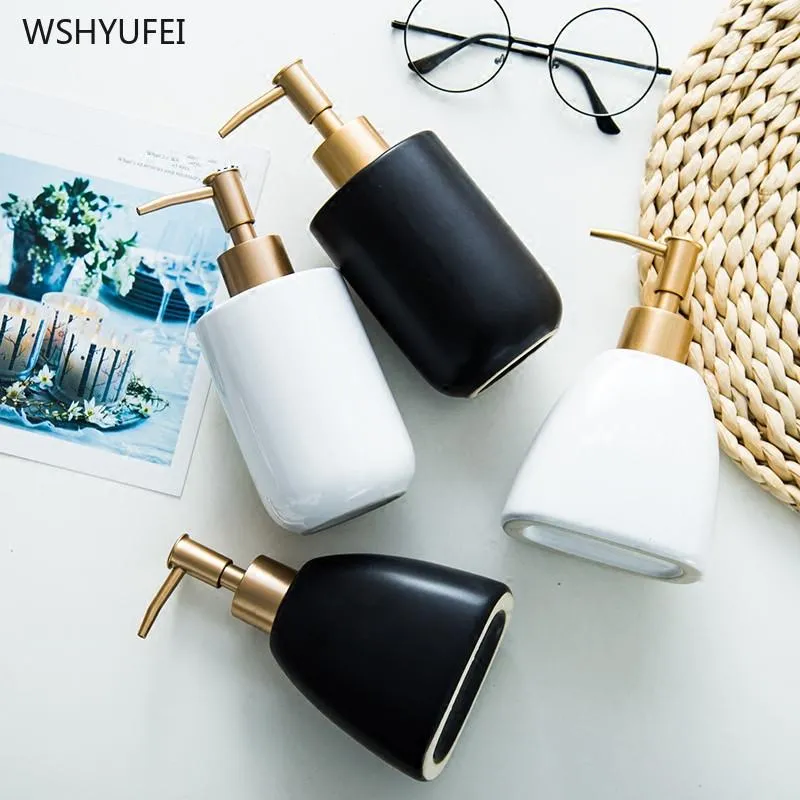 Bath Accessory Set 1pcs Ceramic Emulsion Sub-bottle Press Bottle French Solid Color Hand Soap Shower Gel Shampoo Moisture