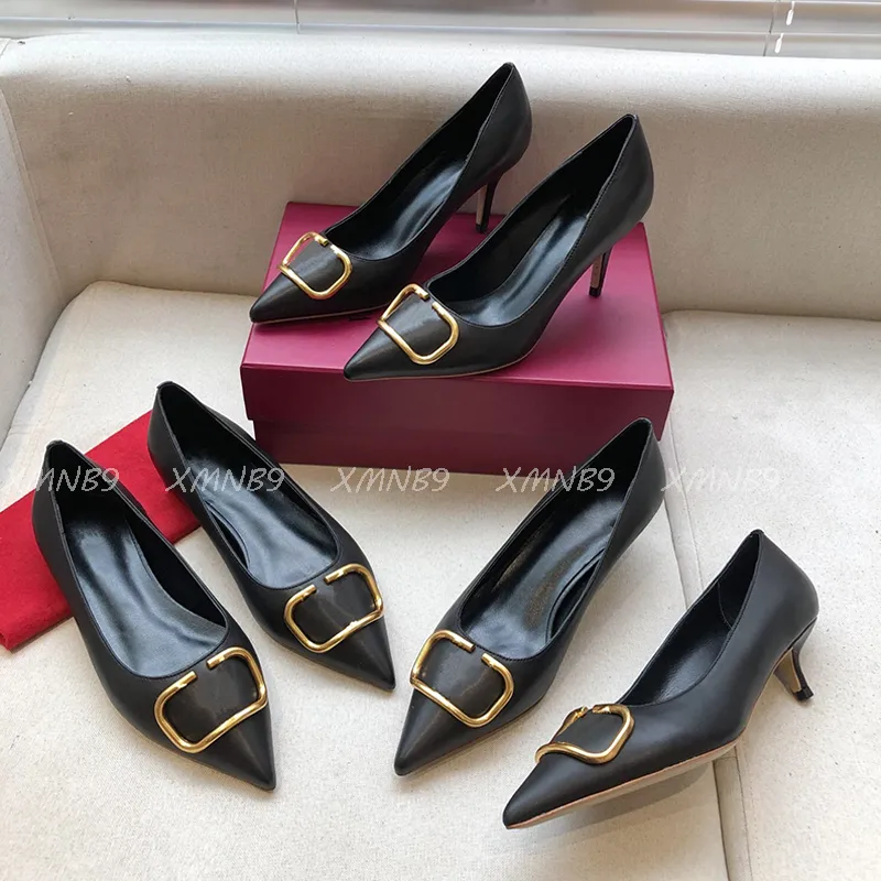 Designer de luxo feminino sapatos de salto alto 2023 moda clássica all-match formal jantar superior pele de carneiro sexy salto plano couro genuíno