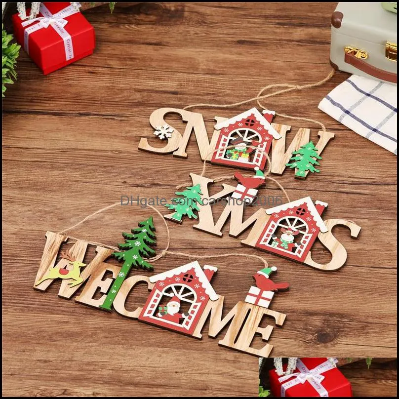 Christmas Decorations Home Door Welcome Board Xmas Noel Wooden Pendant Ornament Wall Door Hanging Sign JK2008KD