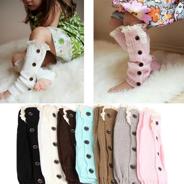 Winter kids gebreide wol mouw beenwarmers sokken baby meisjes gebreide boot manchetten kinderen lange kousen knop kant bootjes mouwen