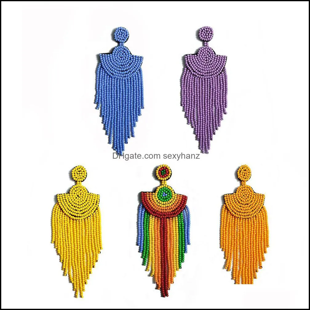 S1769 Bohemian Fashion Jewelry Hand-woven Minority Earring Rainbow Beaded Earrings