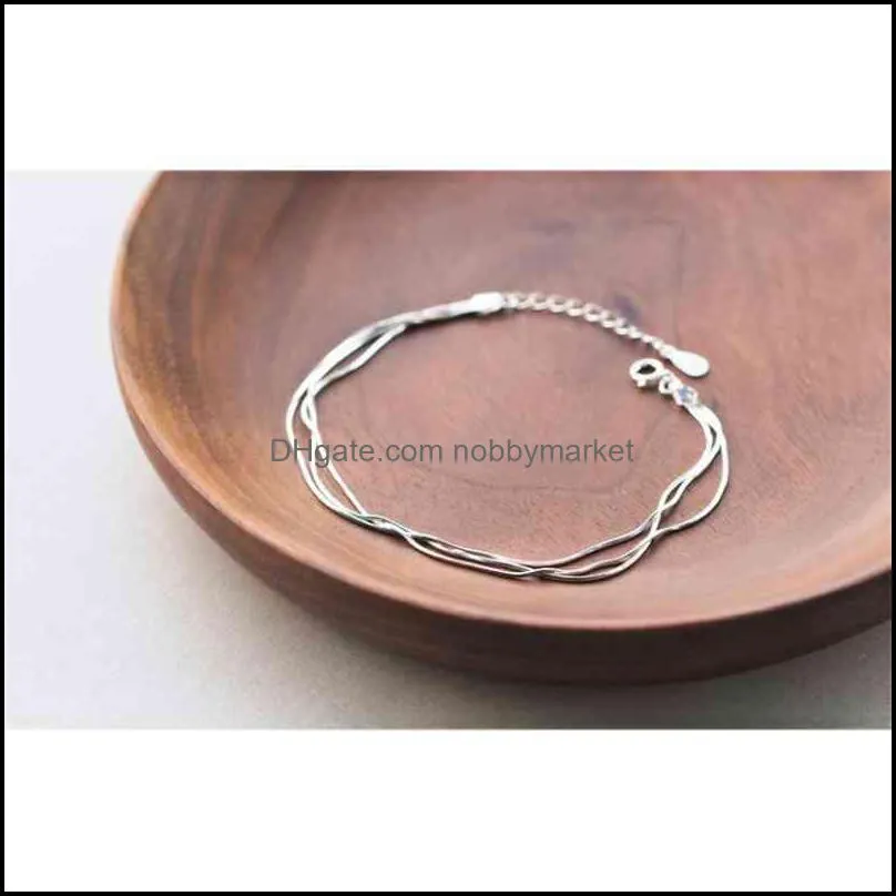 S925 Sterling Silver Bracelet women`s design Korean version simple personalized hand adornment three layer jewelry