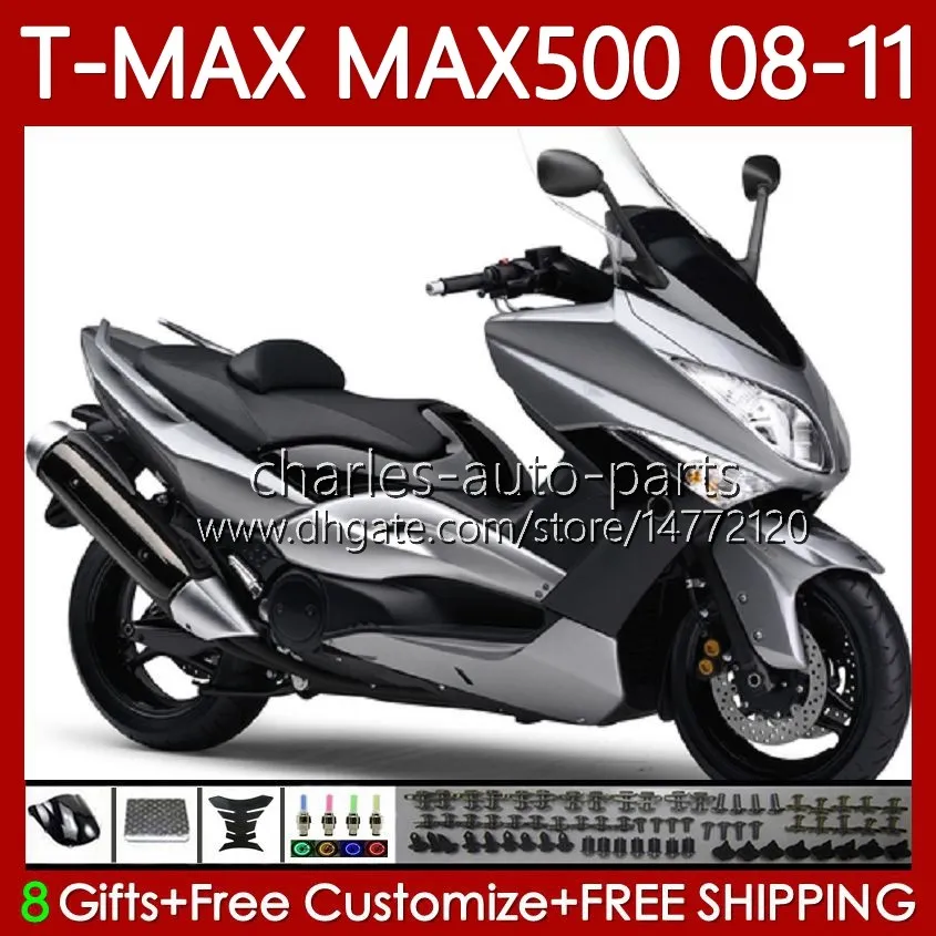 دراجة نارية الجسم ل Yamaha T-Max500 TMAX-500 MAX-500 T 08-11 هيكل السيارة 107NO.37 TMAX Dark Silvery Max 500 TMAX500 MAX500 08 09 10 11 XP500 2008 2009 2010 2011 Fairings