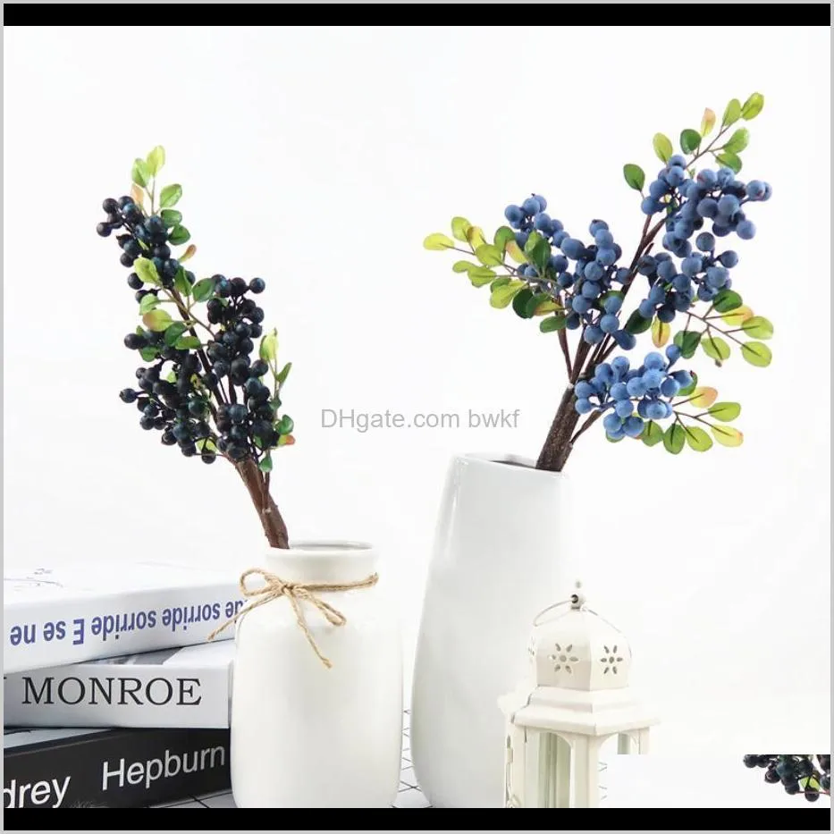 1 bundle artificial blueberry plant flower bud fake plants silk flower decorative wreath berry for wedding home party decoration