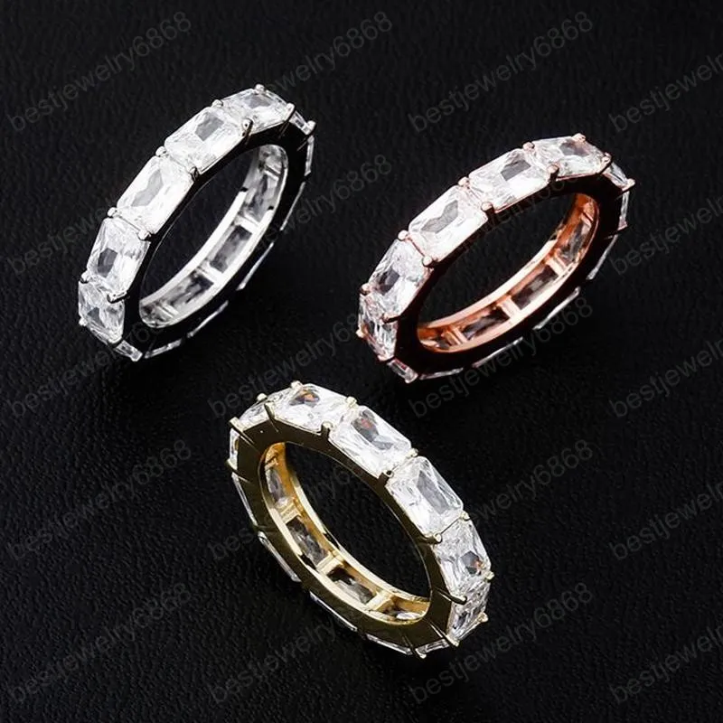 fashion charm Square Cubic Zirconia Stones Iced Out Micro Pave Ring Cool Men Women Couple Gold Color Rings Hip Hop Jewelry Gift