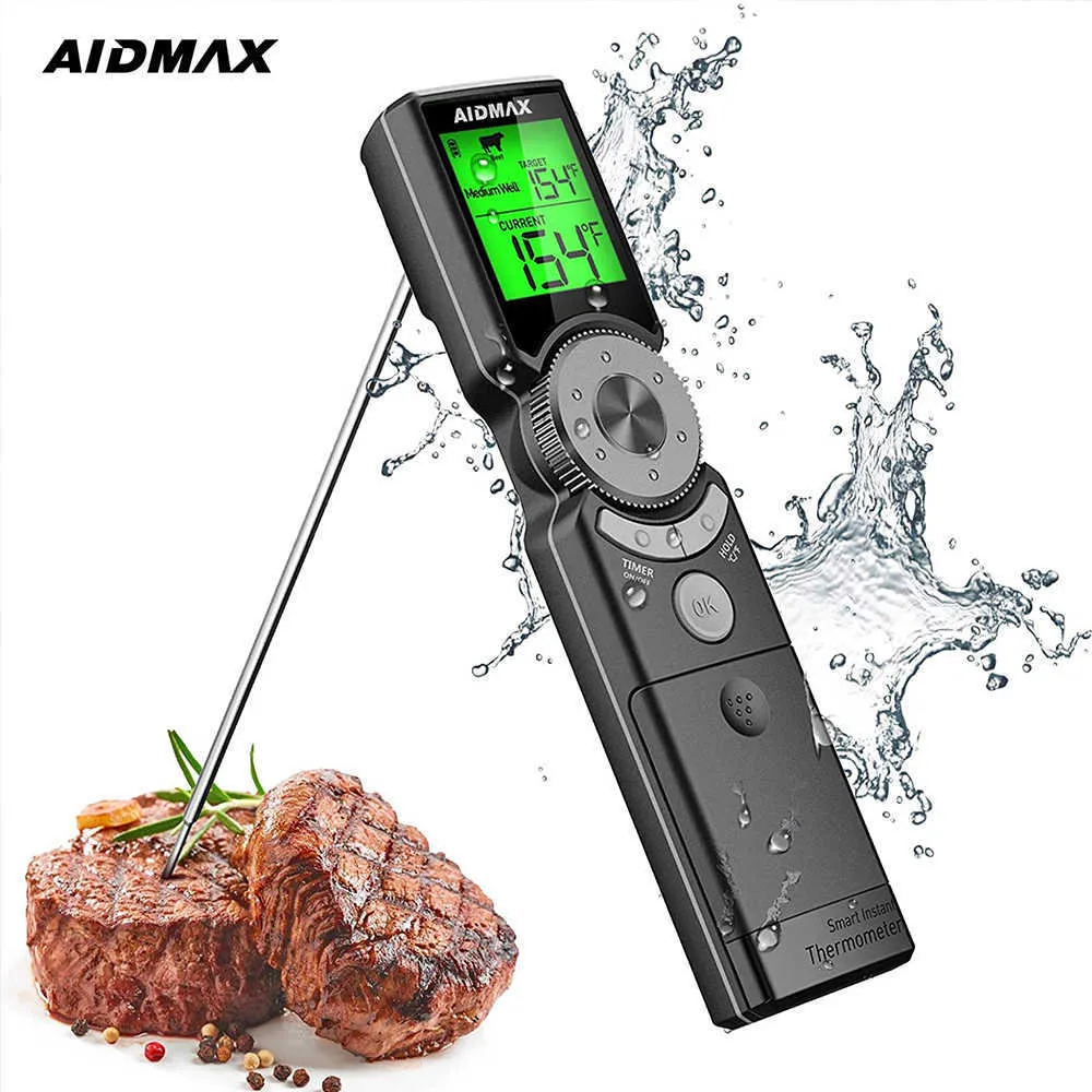 AIDMAX MINI6 Instant Odczyt Wodoodporny Cyfrowy Elektroniczny Kuchnia Gotowanie Grill Grill Meat Termometr do pieca 210719