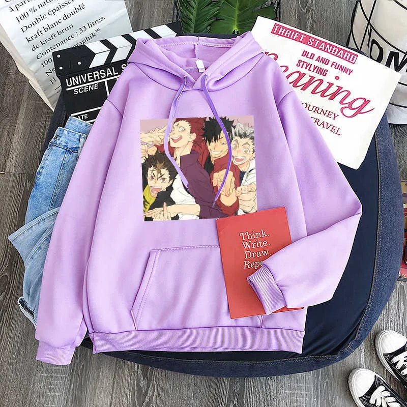Funny Anime Haikyuu Kuroo Printed Hoodies Sweatshirts Men Harajuku Cartoon Fly High Karasuno Graphic Fashion Oversized Hoodies Y0804