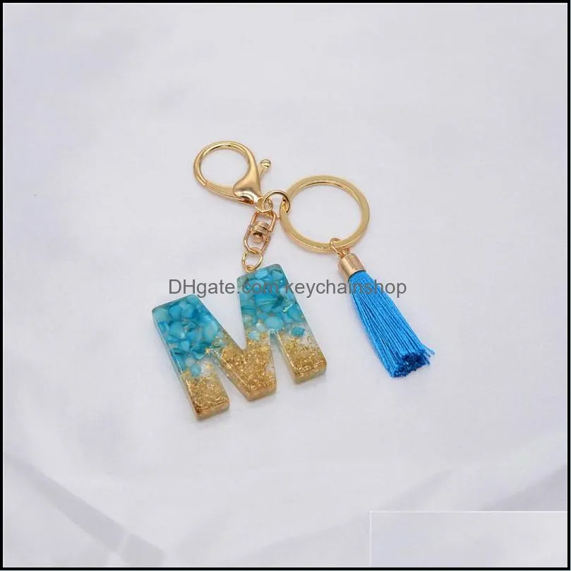 DHL Tassel Letter Keychain Trendy Creative Colorful 9 English Letters Initial Resin Handbag Keyring Accessories For Women gift