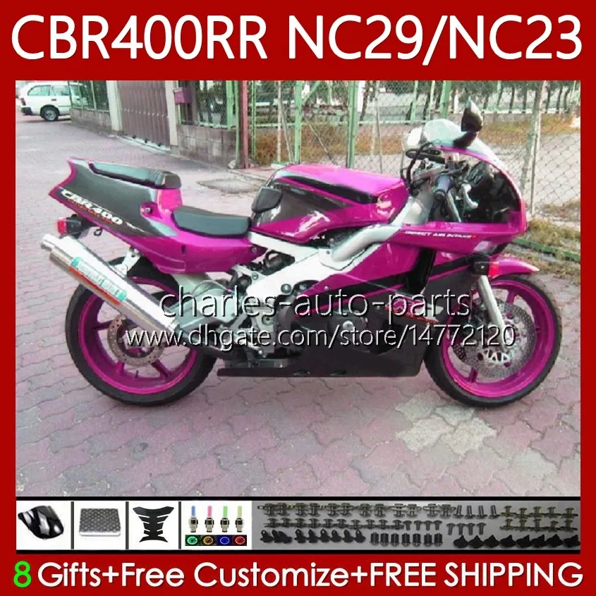 Carrosserie Pour HONDA NC23 CBR400RR CBR400 RR 88-99 Corps 66No.157 NC29 CBR 400 RR CC Rose Noir 1994 1995 1996 1997 1998 1999 400CC CBR 400RR 94 95 96 97 98 99 Kit de carénage OEM