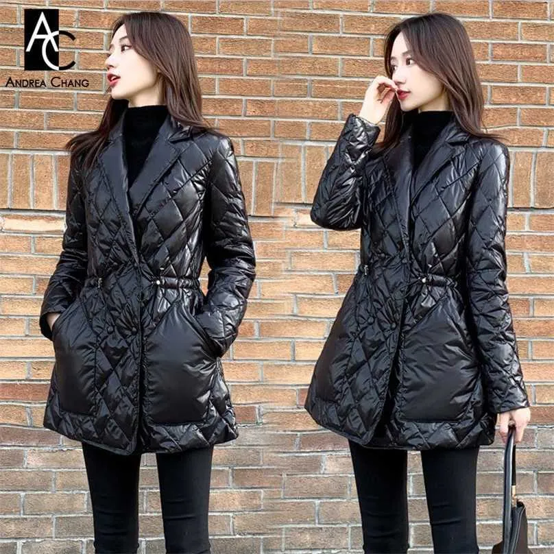 S-3XL秋冬の女性の外出ロングコートノッチカラースリムなAラインブラックポケットファッションパープラスサイズ211013
