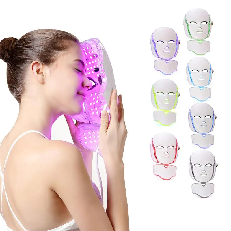 7 Kleur LED Licht Therapie Gezicht Schoonheid Machine Facial Neck Mask met Microcurrent voor Huid Whitening Apparaatverjonging