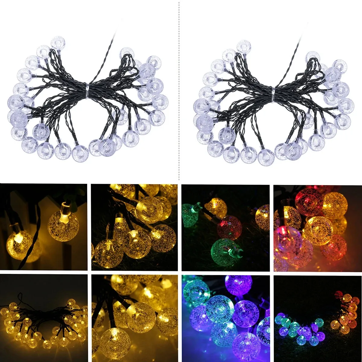 6.5M 30 LED Solar String Ball Lights Outdoor Waterproof Warm White Garden Christmas Tree Decorations