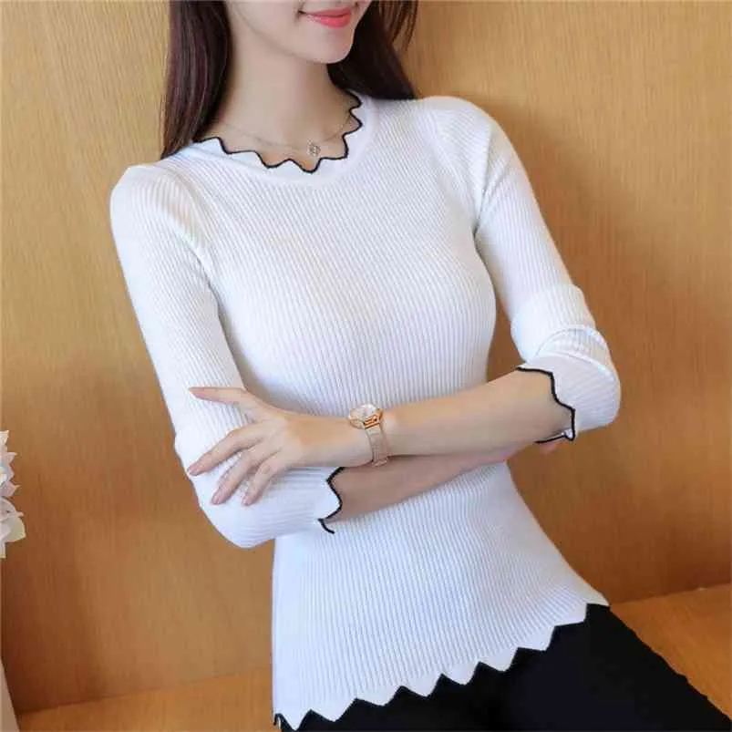 Spring And Autumn Black And White Inner Knit Long Sleeved Sweater