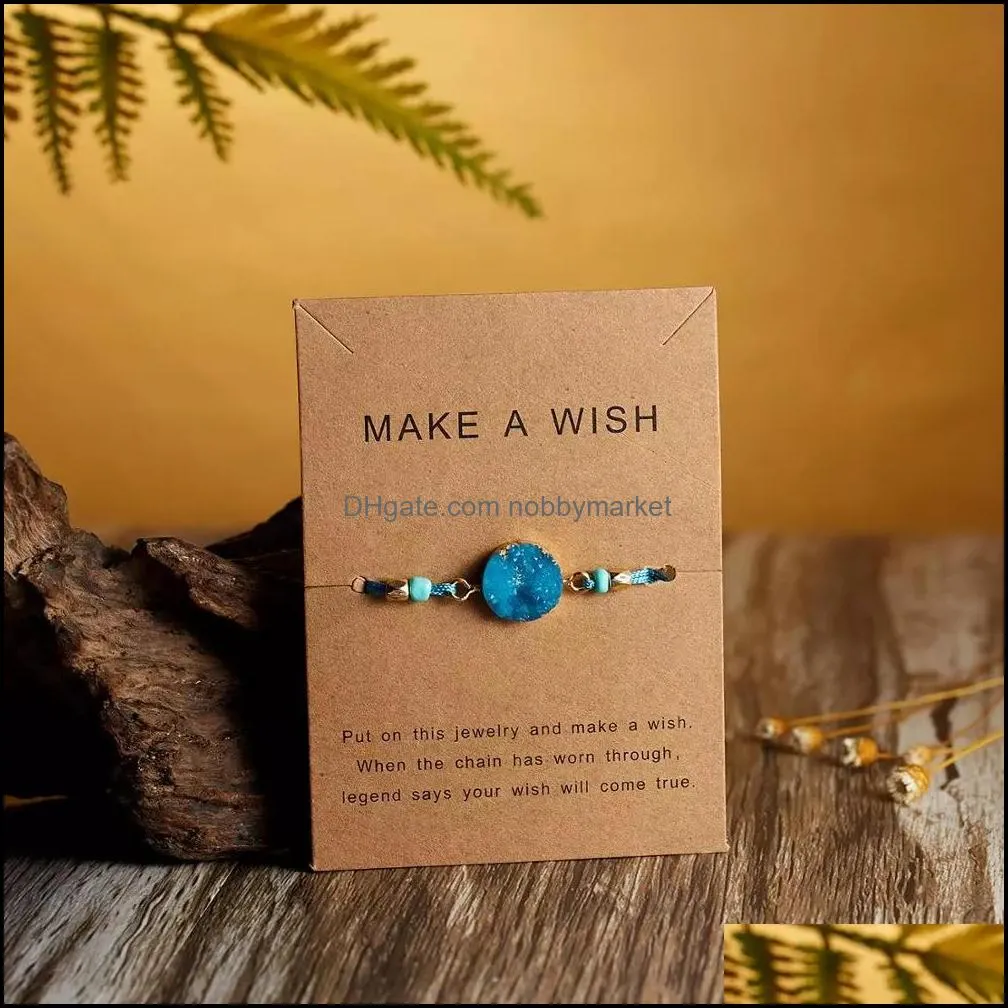 Make Wish Paper Card Hand-woven Lucky Red String Bracelet Femme Multicolor Natural Stones Bracelet for Women Friendship Jewelry