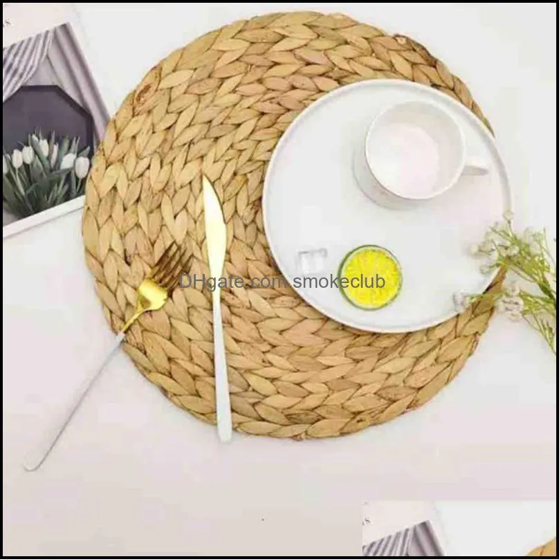 Mats & Pads 2 Pack Round Water Hyacinth Placemat,Quality Woven Wicker Table Place Mats,38cm