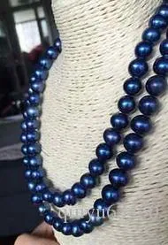 Double Strands 9-10mm Tahitian Blue Round Pearl Necklace 18inch 19inch 14k Gold Clasp