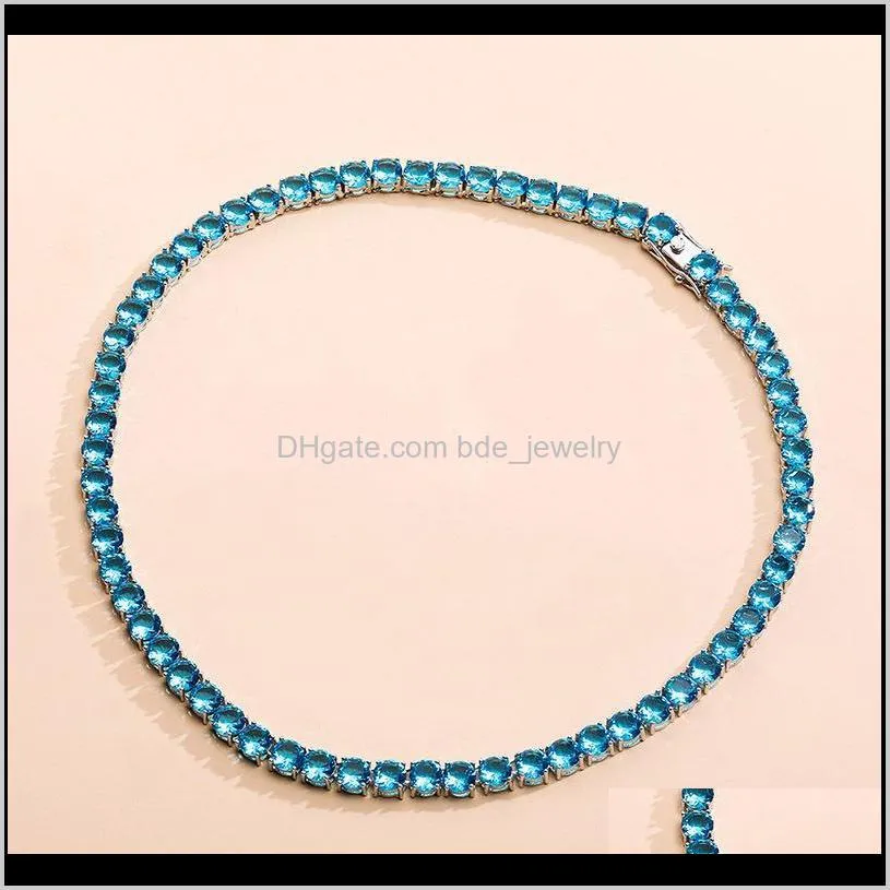 3/4/5/6mm hip hop bling iced out pink blue cz stone tennis chain chokers necklace for women men unisex fashion jewelry