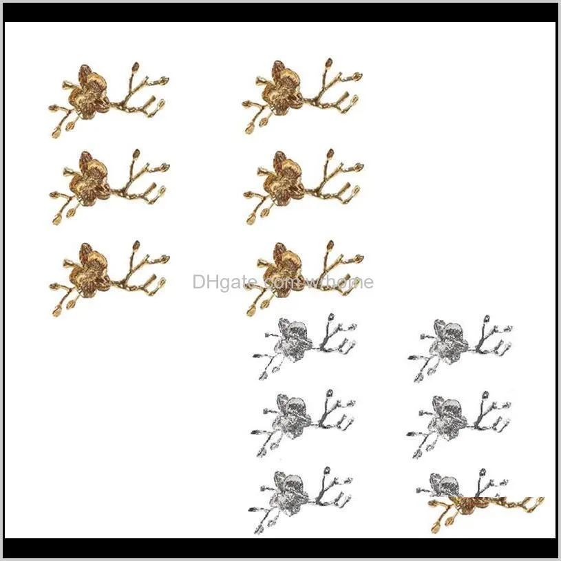 Aessories Kitchen, Dining Bar Home Gardenplum Blossom Branch Design Porte-serviettes Anneau Serviette Western El Décoration de table Ensemble de 6 anneaux Dro